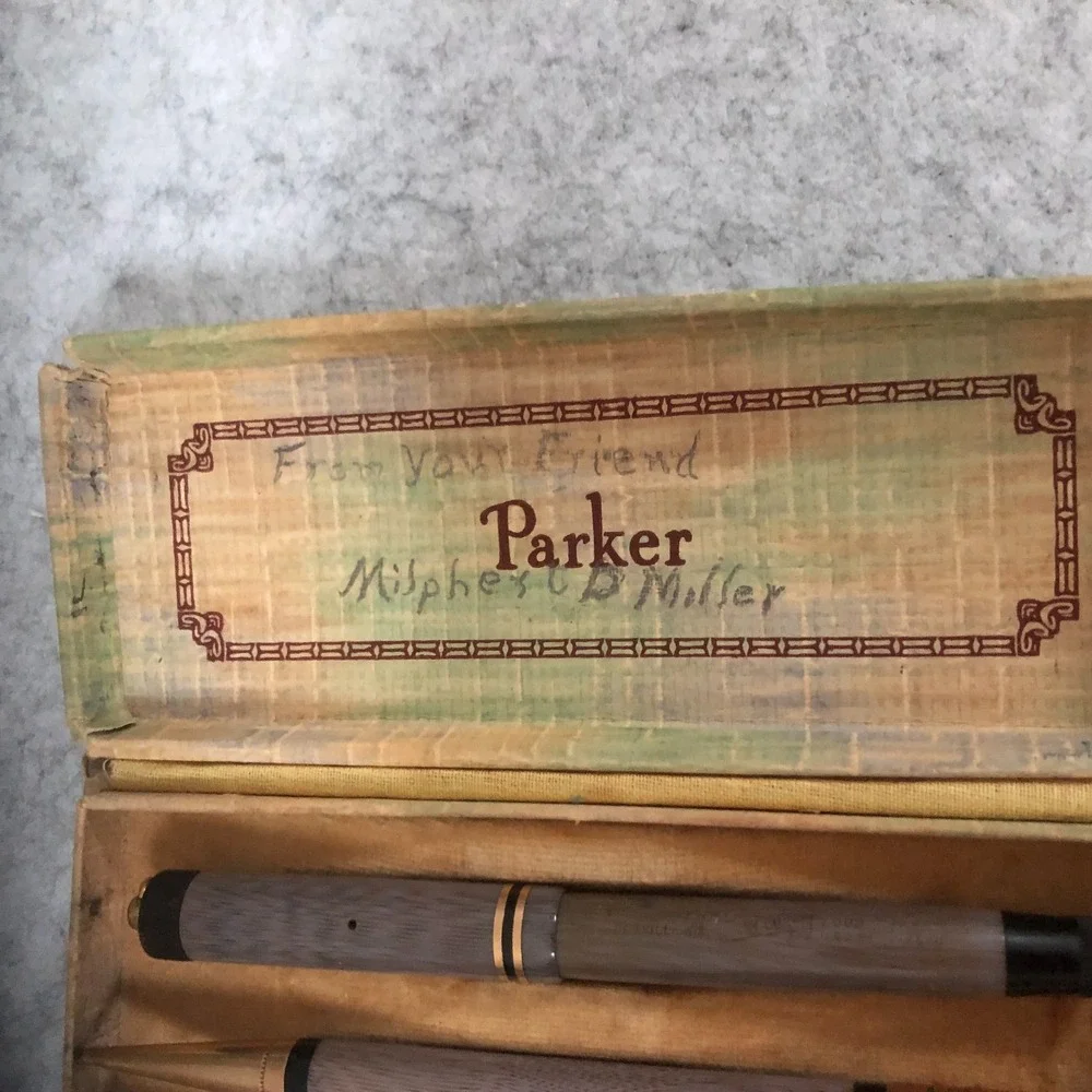 Vintage Parker Moire Lucky Curve Fountain Pen & Pencil Set Original Box PAT 1911